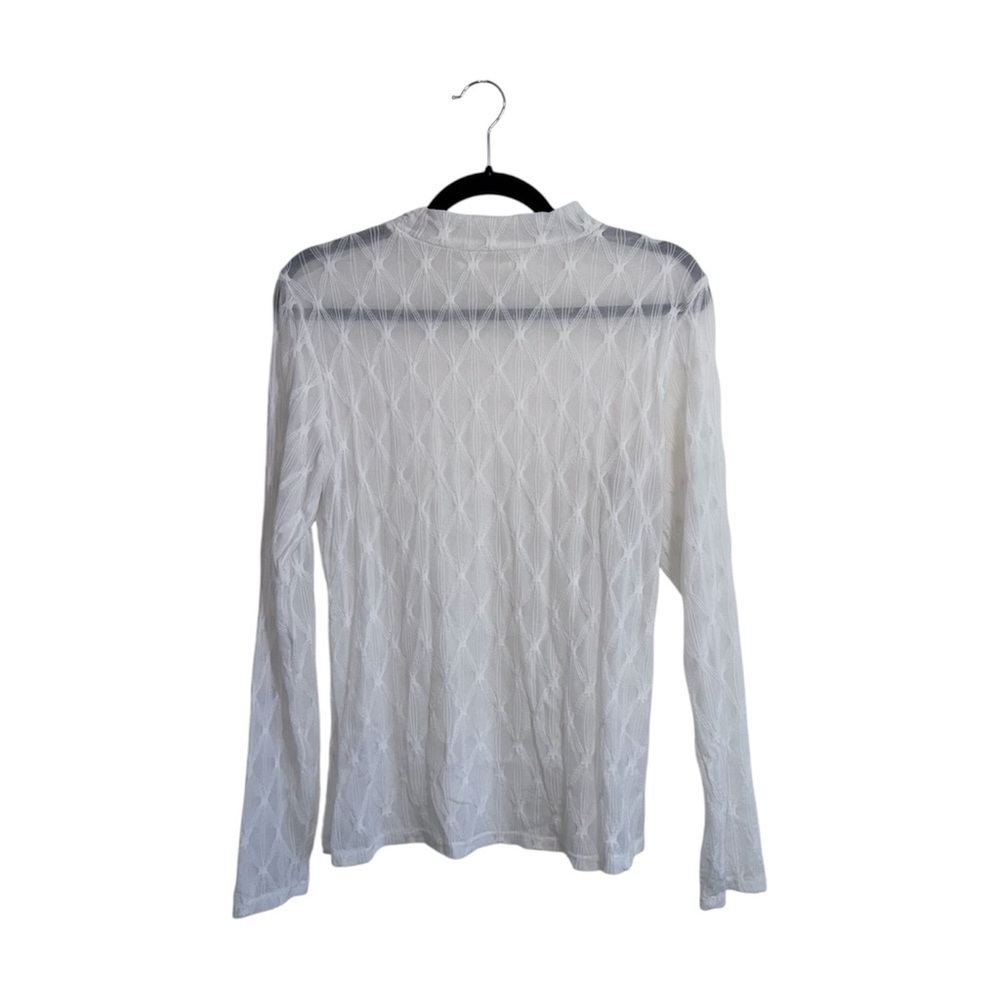 Maurices Argyle Sheer Mock Neck Top Solid White Long Sleeve Bridal Large Women’s - Picture 5 of 10